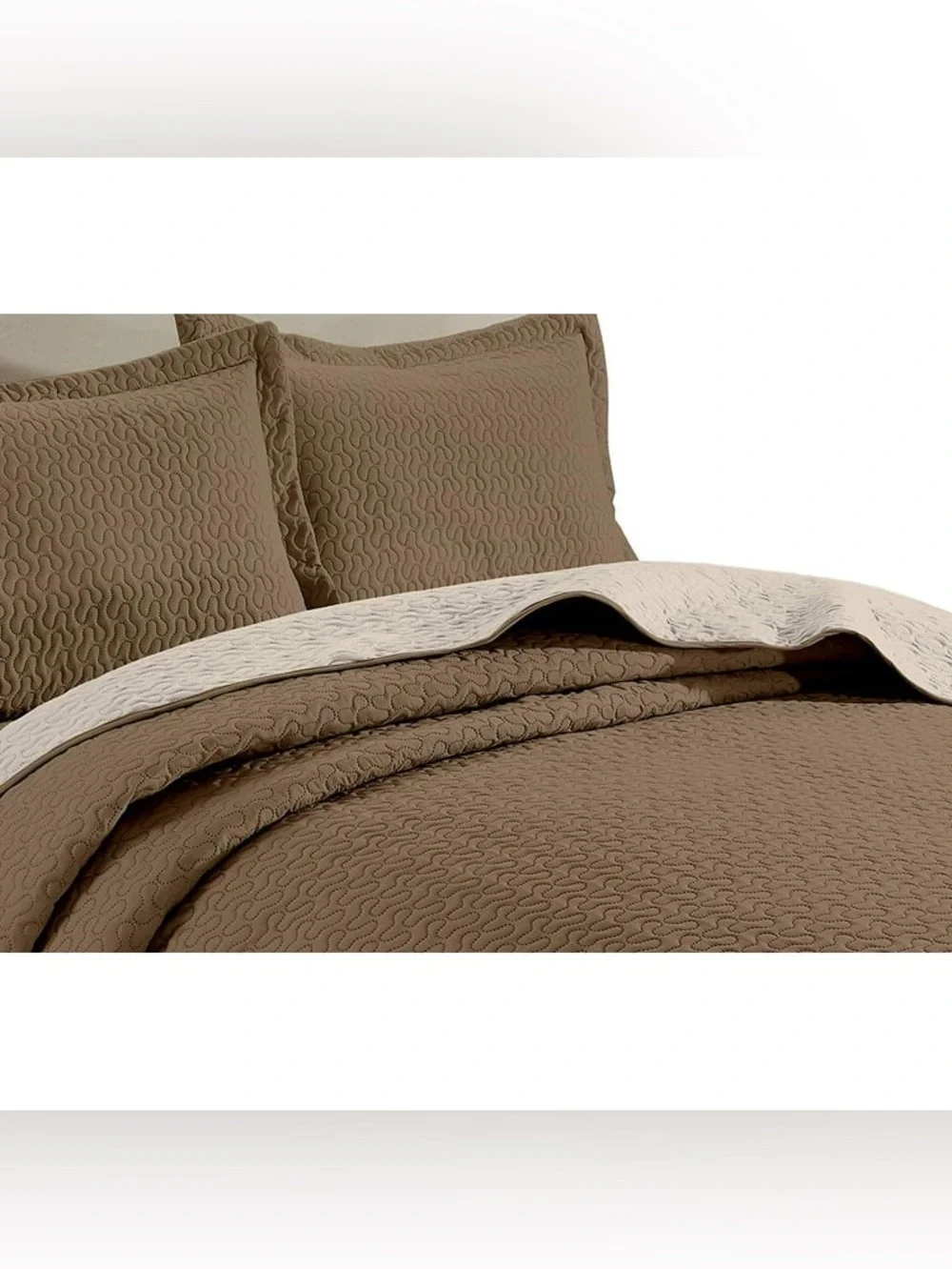 Reversible Quilted oversized king 3 piece Brown and Cream Bedspread Set